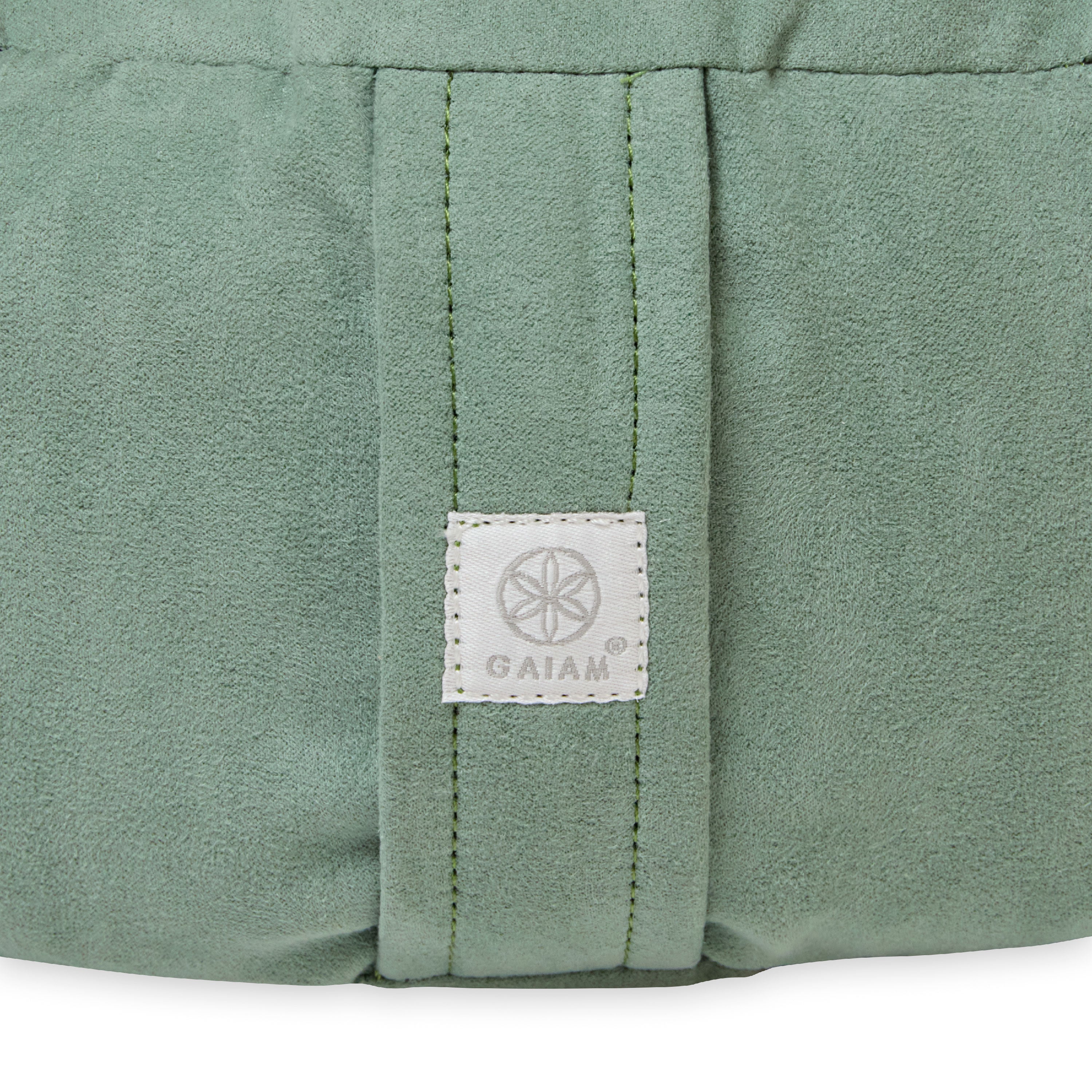 Gaiam Zafu Meditation Cushion Sage logo closeup